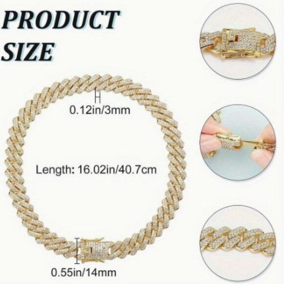 Miami Ice Cuban Chain 16" gold necklace with crystals - Picture 4 of 4